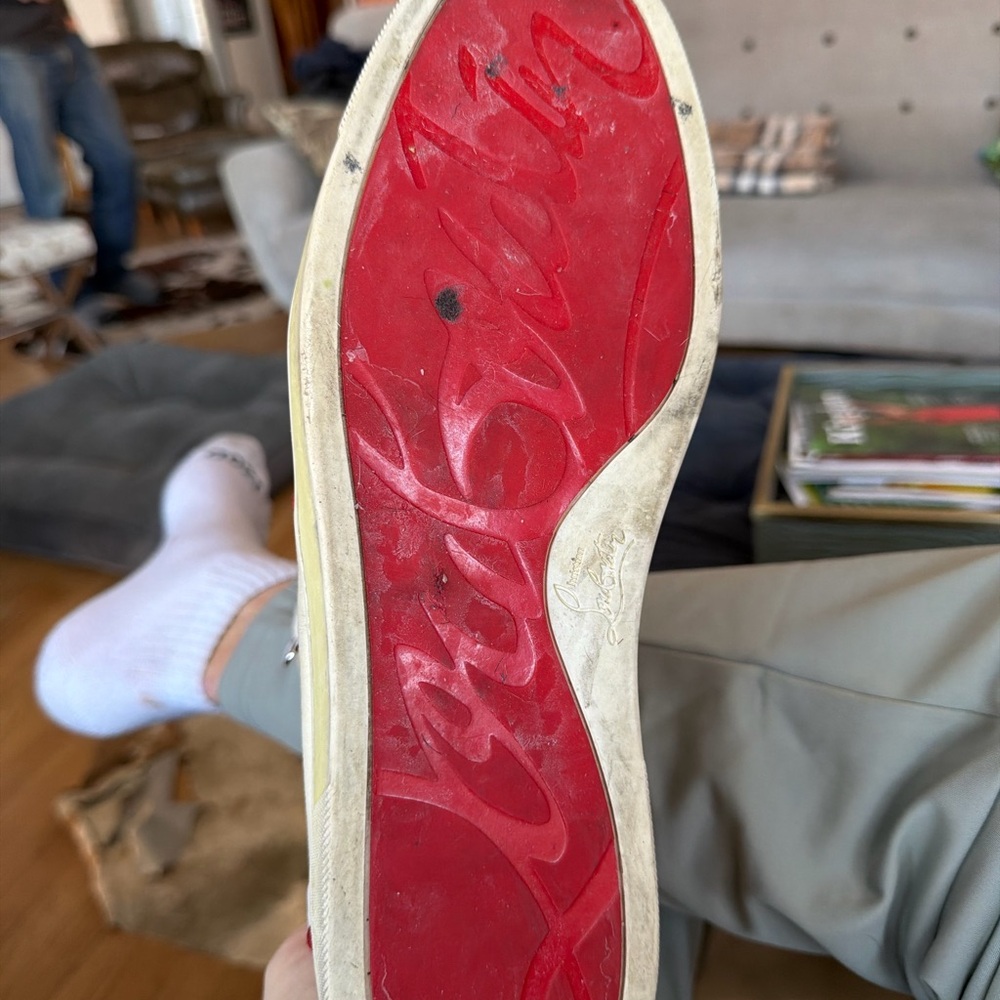 Christian Louboutin Black and Cream Patterned Sneakers - Picture 2 of 5